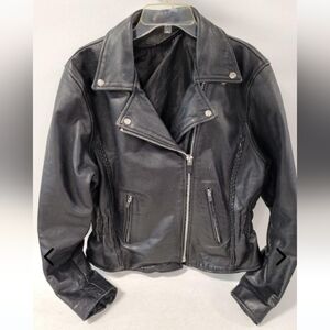Interstate Leather Genuine Black Long Sleeve Zip Up Biker Motorcycle Jacket XL